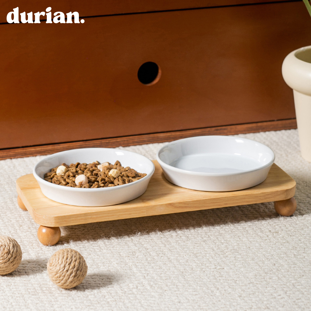 durian. ダブルボウル 木製スタンド & 防水マットセット｜ミニマルペットダイニング
