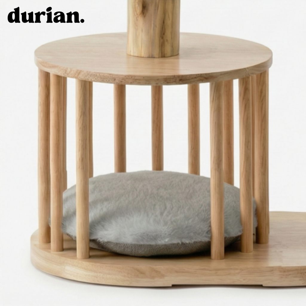 durian. 天然木×籐編み キャットタワー｜ベッド一体型・爪とぎポール付き（ナチュラル）