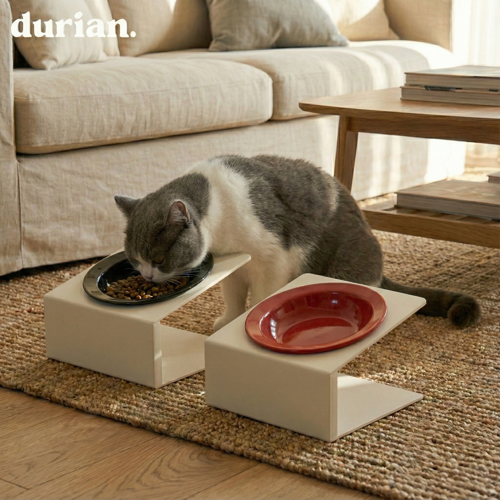 durian. ペットインテリアダブルボウル（マット付き）