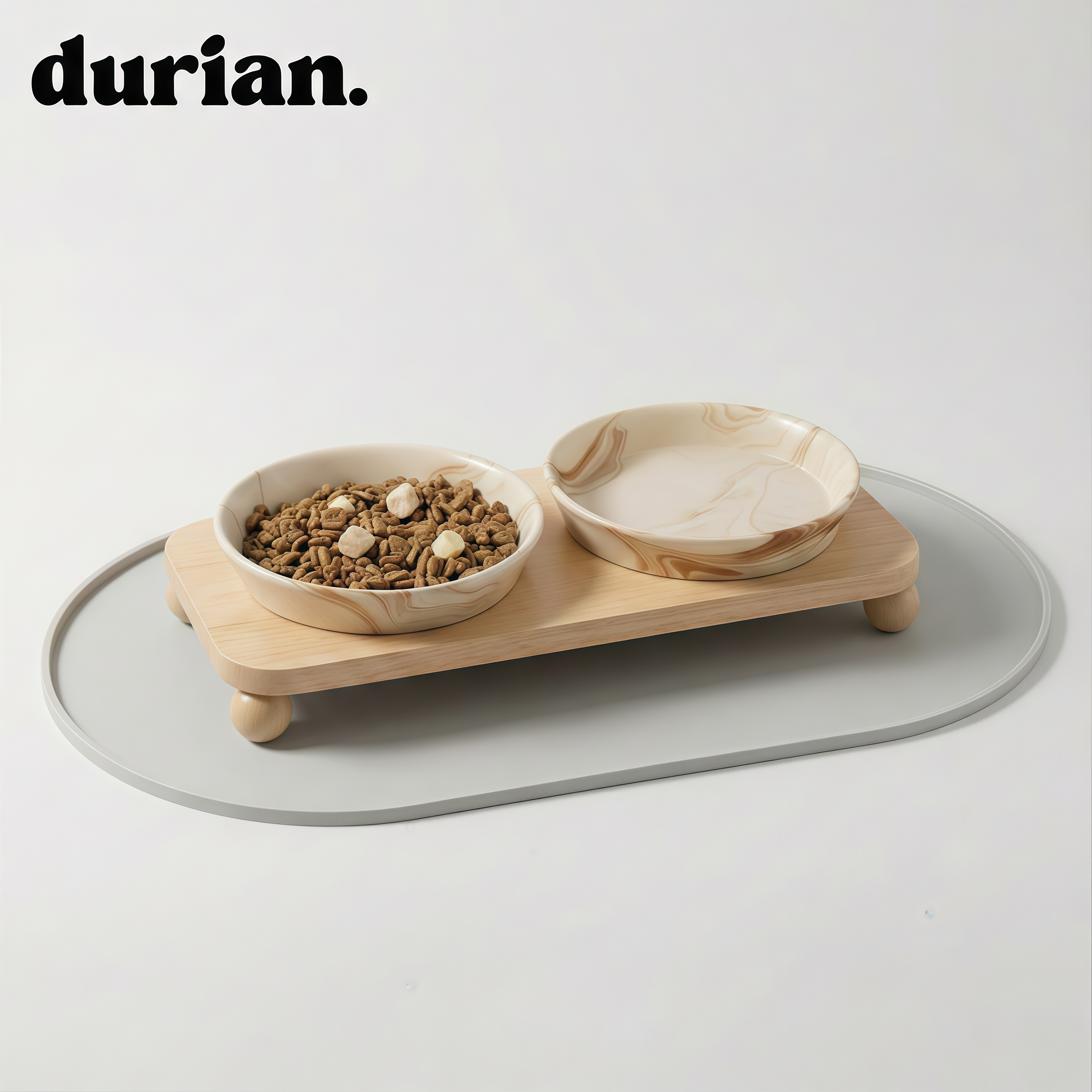 durian. ダブルボウル 木製スタンド & 防水マットセット｜ミニマルペットダイニング