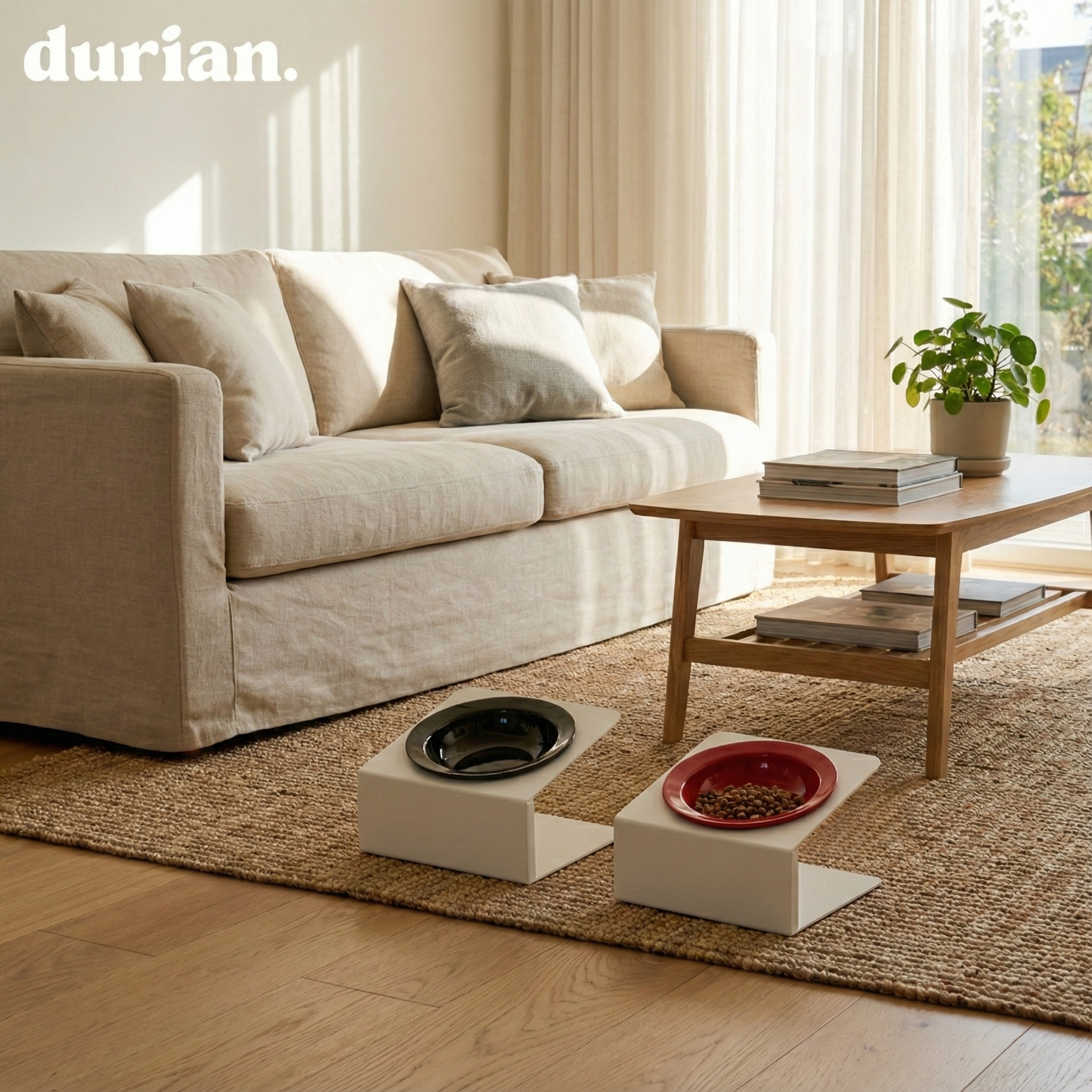 durian. ペットインテリアダブルボウル（マット付き）