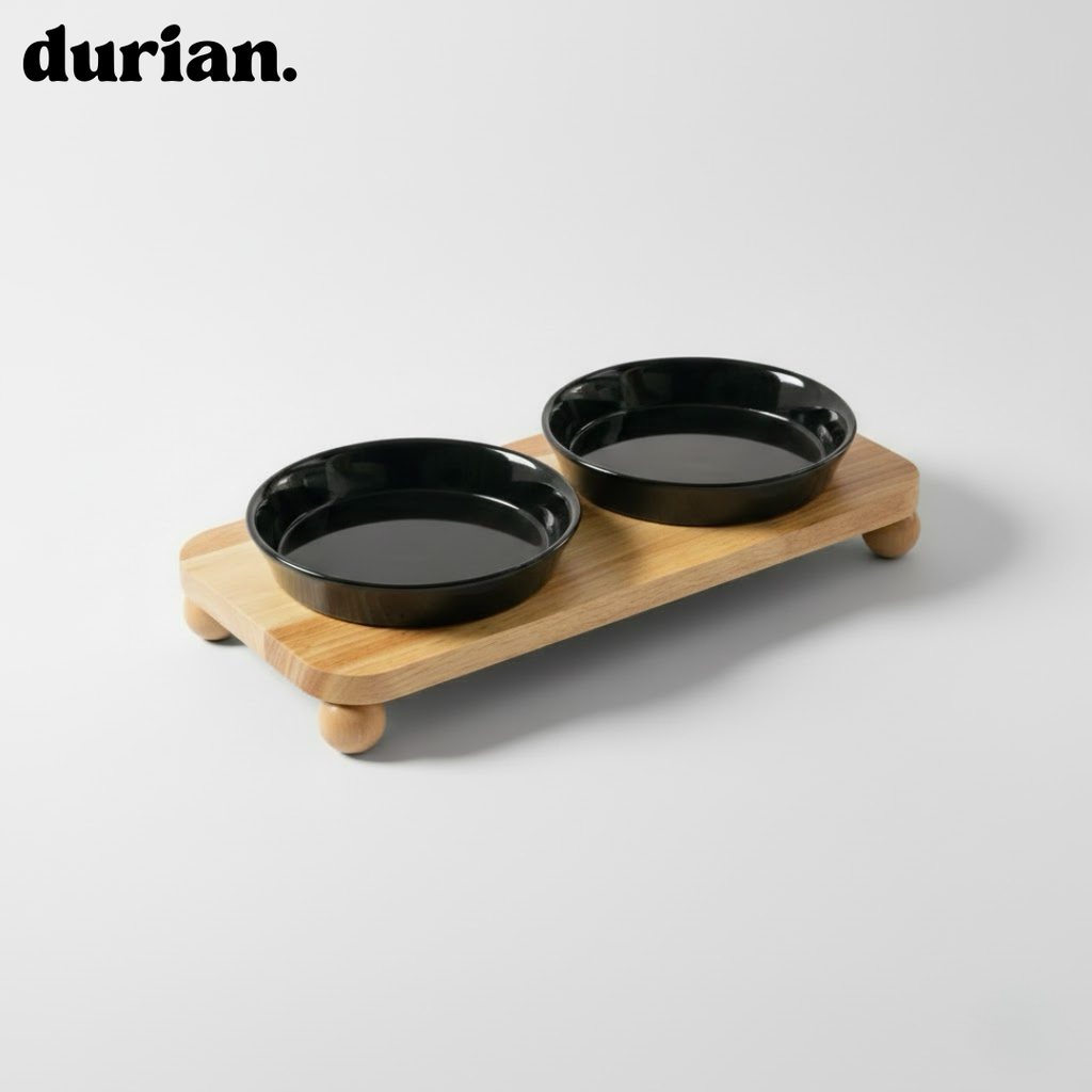 durian. ダブルボウル 木製スタンド & 防水マットセット｜ミニマルペットダイニング